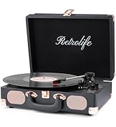 Record Player Wireless Portable Suitcase Vinyl Player with Built-in Speakers Retro Style Record P...