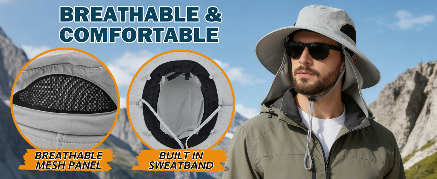 EINSKEY Breathable Sun Hat, mesh panel + sweatband, for hiking/fishing.
