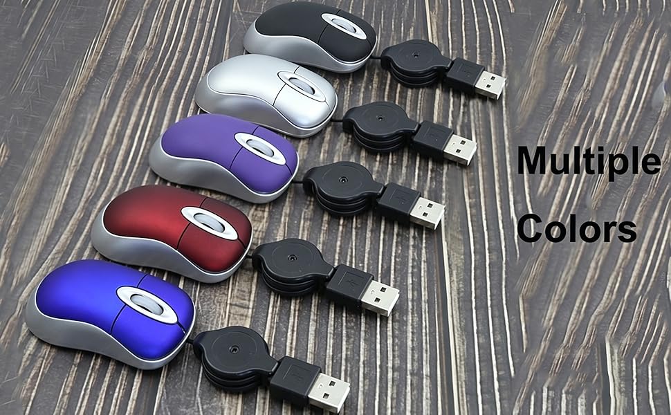 Mini Small Travel Optical Mouse Portable USB Wired Mouse with Retractable USB Cord Office
