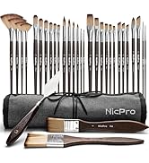 Nicpro 32pcs Paint Brush Set, Professional Paintbrushes with Paint Spatula and Cloth Roll Case, C...