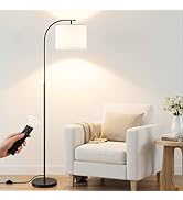 SIBRILLE Floor Lamp with Linen Shade, Arc Dimmable Tall Standing Lamp with Remote Control, Modern...