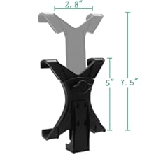 Tablet mount adjustable height range from 5 inches to 7.5 inches shown with extension