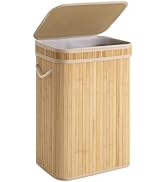 StorageWorks Laundry Hamper with Lid, Foldable Bamboo Laundry Basket, Clothes Hamper with Handles...