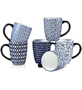 Selamica 16 oz Porcelain Coffee Mugs Set, Ceramic Tea Cup with Handle, dishwasher, oven, microwav...