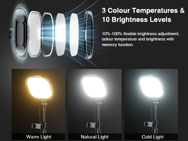 3 color temperatures &amp; 10 levels of adjustable brightness