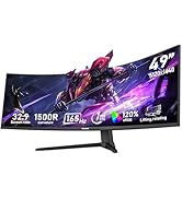 Gawfolk 49 inch Ultra-Wide Curved 1500R Gaming Computer Monitor, DQHD(5120×1440), 165Hz, 1MS, Fre...