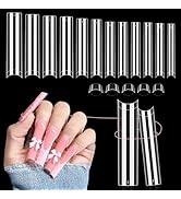 504 PCS No C Curve Clear Nail Tips for Acrylic Nails Professional, 3XL Extra Long, 12 Sizes Half ...