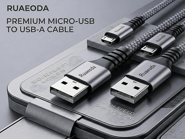 Ruaeoda premium micro usb to usb a cable showing secure snap fit and high speed data sync