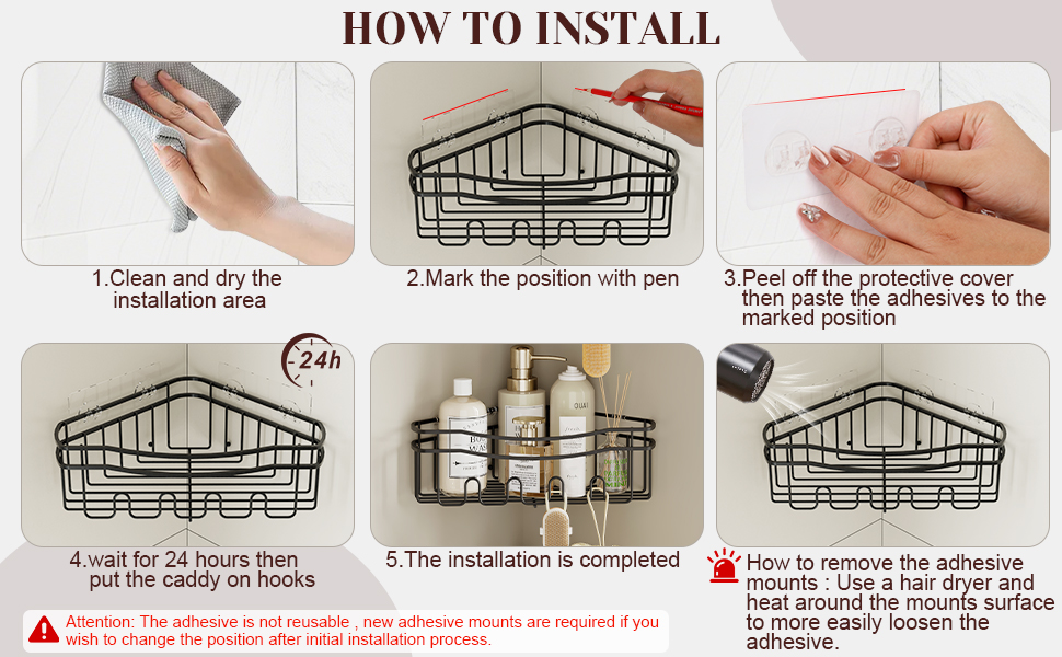 STAHLHEART BLACK CORNER SHOWER CADDY