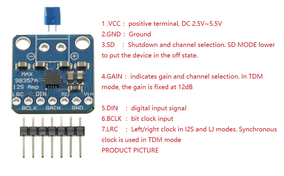  MAX98357 MAX98357A I2S 3W Class D Amplifier Breakout Interface