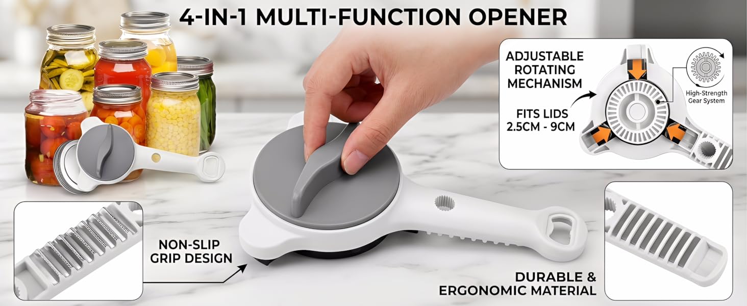 2026 New 4-in-1 Retractable Jar &amp;amp; Bottle Opener, Jar Opener Ergonomic Stainless Steel Jar Opener