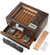 XIFEI Cigar Humidor, Glass Top Humidor Box with Digital Hygrometer, Humidifier, Accessories Drawe...