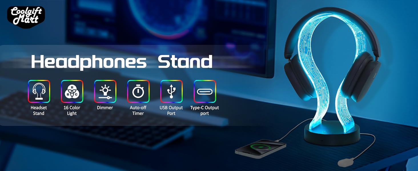 CoolGift Mart Light Up 16 Colors Headphone Stand