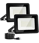 2 Pack 50W LED Flood Light Outdoor, 5000LM Super Bright LED Work Light with 5.9FT Plug, IP65 Wate...