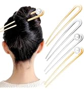 4 Pcs 5.9Inch French Pearl Hair Pins Large U-shaped Chignon 2 Prong Bun Hair Sticks Vintage Metal...