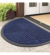 Smiry Half Circle Front Door Mat Outside Entrance, Heavy Duty Sturdy Natural Rubber Doormat, Trap...