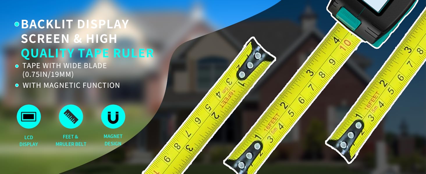 backlit display screen &amp;amp; high quality tape ruler &amp;amp; magnet design