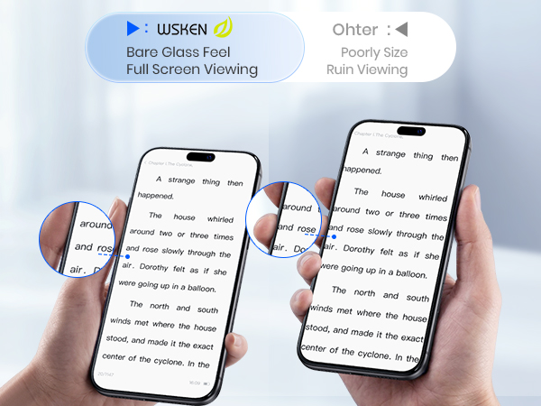 Comparison of clear WSKEN glass vs poorly sized other glass for full screen reading.