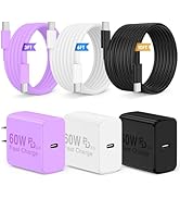 QZIIW Super Fast Charger Type C, 60W Colorful Mixed USB C Fast Charger Block 3 Pack &amp; Extra Long ...