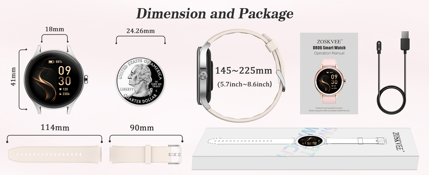 Text reads 'Dimension and Package'. Technical diagram showing measurements and specifications of a device, including connection ports and dimensional details.