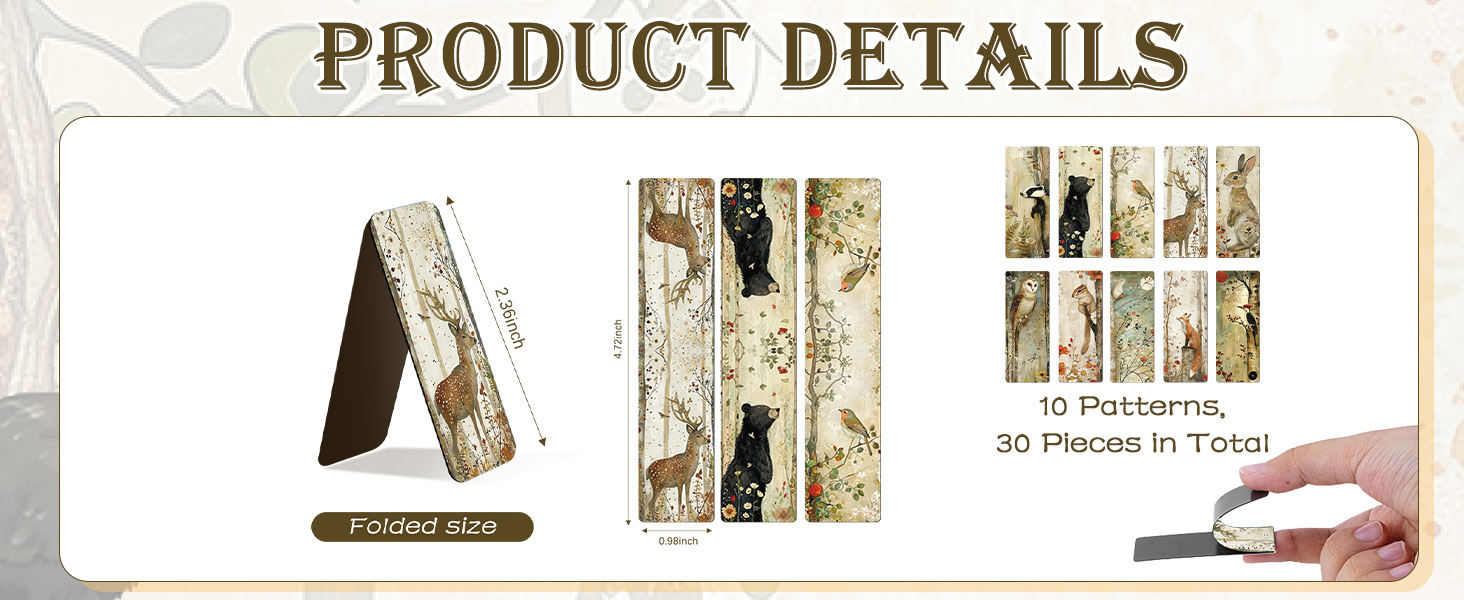 Zaamwoyy 30 Pcs Woodland Animals Magnetic Bookmarks