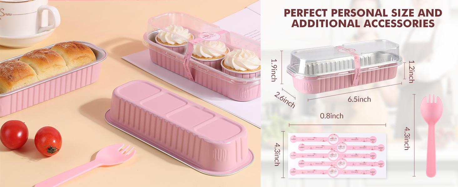 Mini Loaf Cake Pan with Lids and Spoons Disposable Aluminum Tin Foil Pans