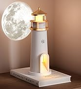 NEWSEE Moon Lamp Set of 2, Lighthouse Night Lights with Full Moon Projector, Cordless Motion Sens...
