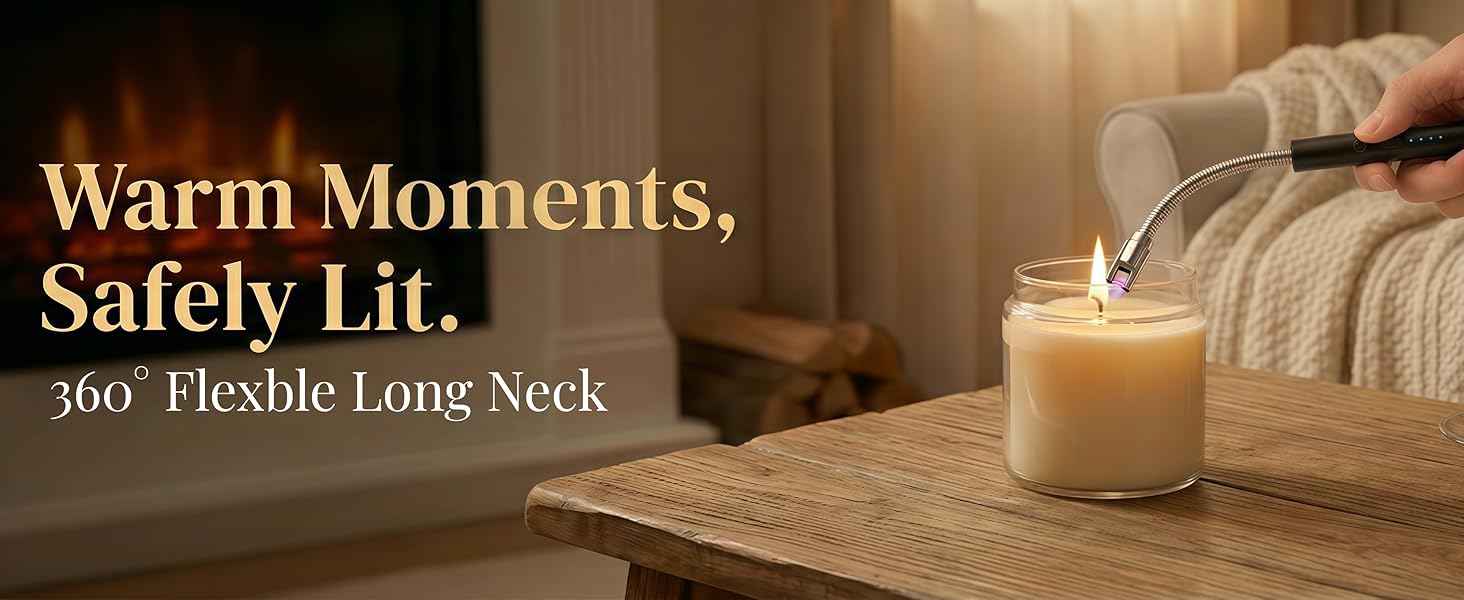 Hand lighting jar candle with flexible electric arc lighter