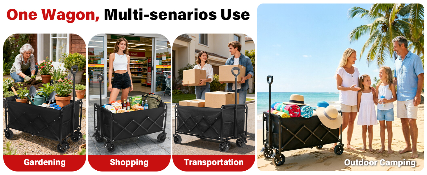 From hauling beach chairs to tailgate coolers, large wagon cart foldable design is made for outdoor