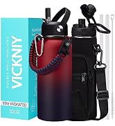 Insulated Water Bottle 32 oz - Straw &amp; Chug Lid, Paracord Handle, Metal Water Bottles Holder with...