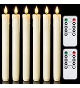 Homemory Real Wax LED Flameless Taper Candles with Remote Timer, 9.6 Inches Ivory Fake Candlestic...