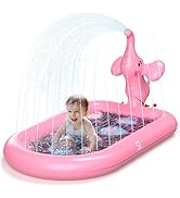 QPAU Splash Pads for Toddlers 1-3, Pink Elephant Toy Splash Pad for Kids, Outdoor Play Mat for Ba...
