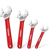 WORKPRO Red Adjustable Wrench Set, 6-inch, 8-inch, 10-inch, 12-inch Wide Jaw Wrenches with Metric...