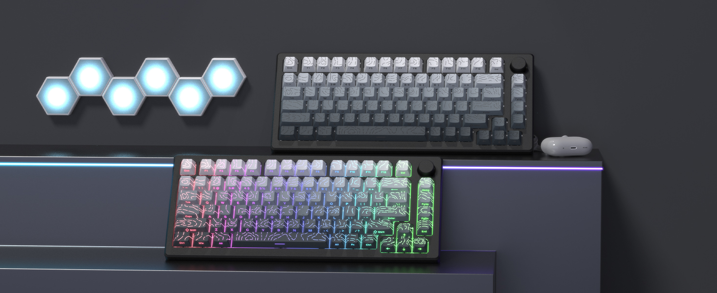 Topographic keycaps Gradient Grey Shine Through Keyboard Side Printed Cherry Profile keycap Set