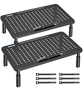 BONTEC Monitor Stand 2 Pack Height Adjustable Metal Riser with Pen Holder, Black, 14.5” x 9.1”, E...