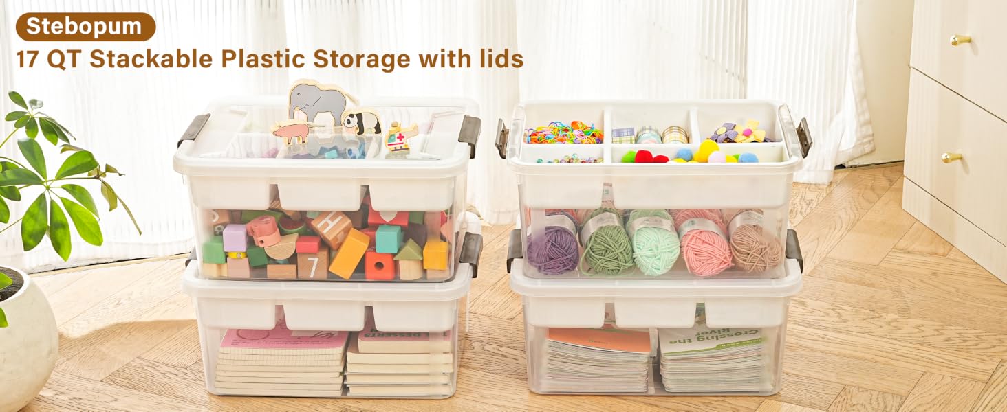 Plastic Storage Box with Removable Tray Craft Organizers and Storage Clear Storage Container