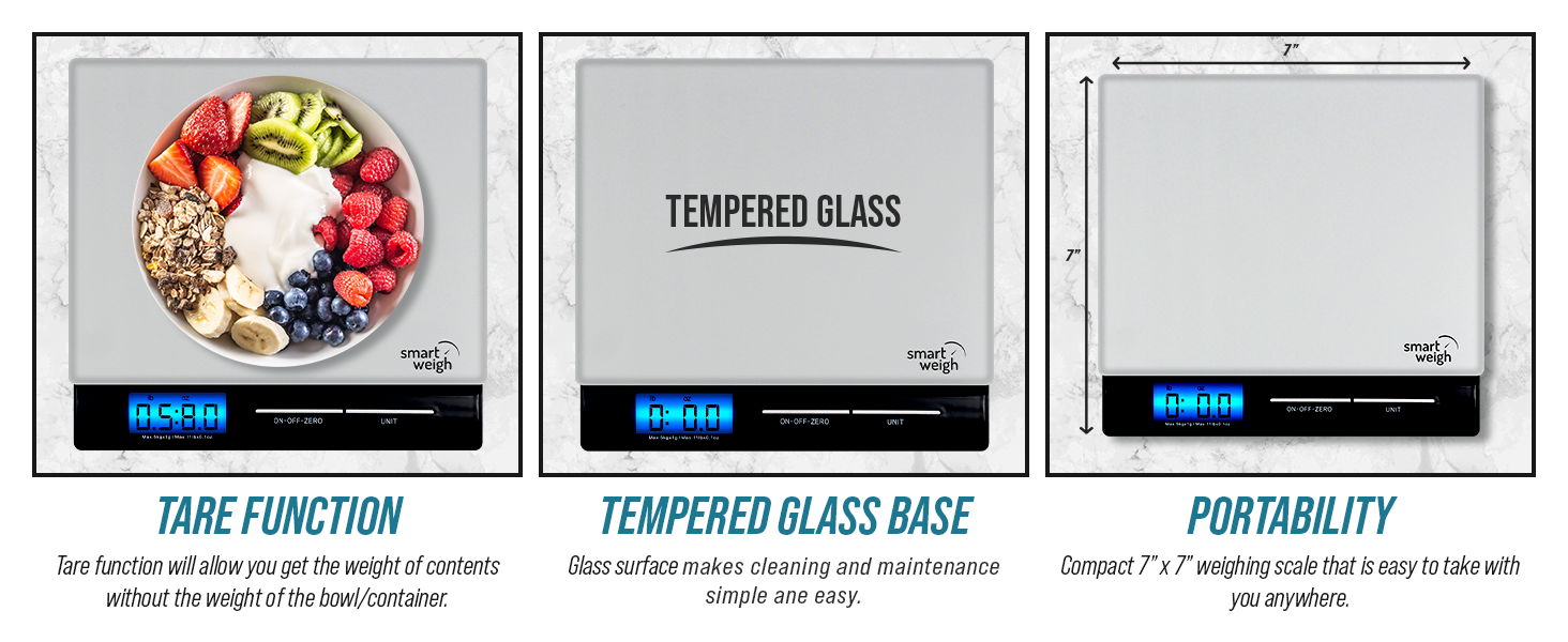 tare function tempered glass base portability