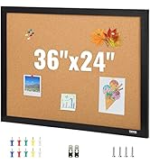 VEVOR Cork Board for Office, 36'' x 24'' Bulletin Board for Wall, Push Pin Board with Framed for ...