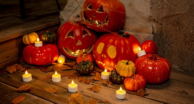 Halloween, Diya, Harvest, Outdoor, Pumkin Lights, Rechargeable Tea Lights Candles