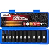 EPAuto 1/2-Inch Drive SAE Deep Impact Socket Set, Cr-V, 6 Points, 11 Sockets