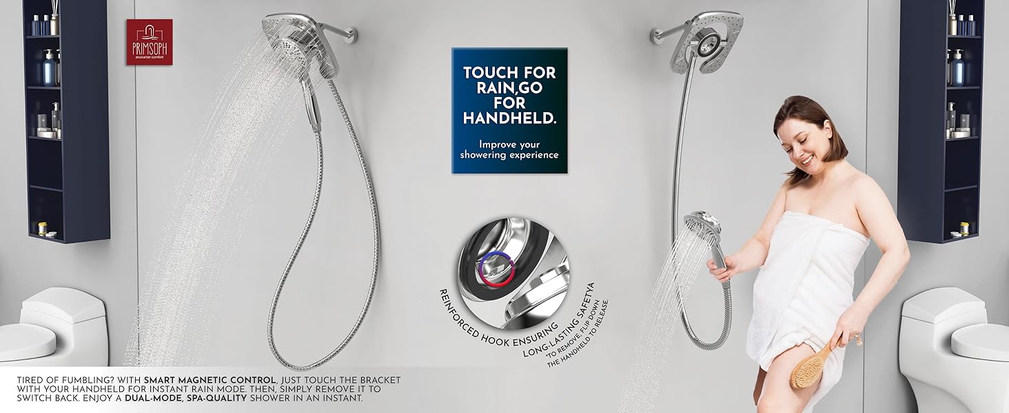 Magnetic Dual Shower heads with handheld Spray combo 2 in 1 Detachable Showerhead Chrome