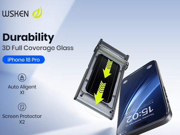 Durable 3D full coverage glass with auto alignment tool for iPhone 18 Pro screen.