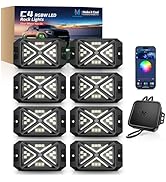 MICTUNING C4 RGBW Rock Lights Kit, 8 Pods 360° Ultra-Bright 4-Sided Wide Beam Angle Underglow Neo...