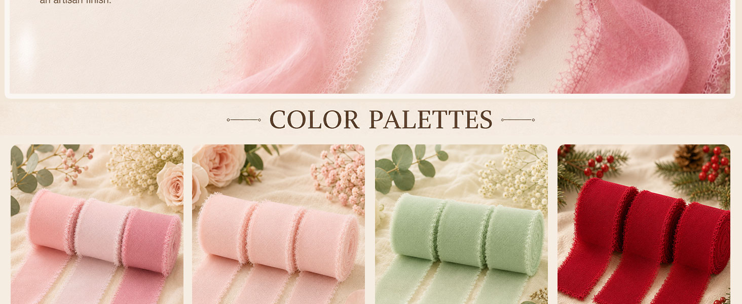 Pink Ribbon,Chiffon Ribbon,1 In Frayed Pink Ribbon,Chiffon Silk Ribbon for Gift Wrapping,Flower