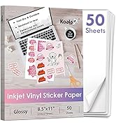 Koala Printable Vinyl Sticker Paper for Inkjet Printer - 50 Sheets White Glossy Sticker Paper, Wa...