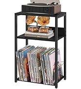 LELELINKY Record Player Stand, 3-Tier End Side Table with Vinyl Record Storage, Vinyl Record Hold...