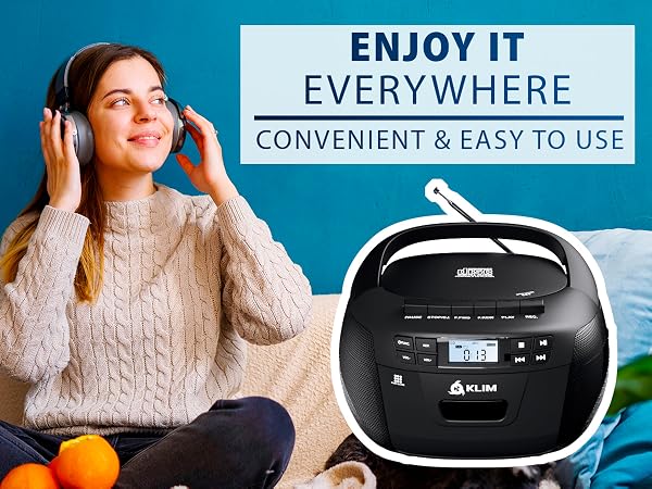 CD Player &amp; Cassette Tape Player with Case, Bluetooth Boombox, AM/FM Radio, Stereo Sound
