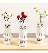 MOUGIGI Set of 3 Cat Flower Vase Bud Ceramic Mini Handmade Tiny Vases for Home Decor, Wedding Par...