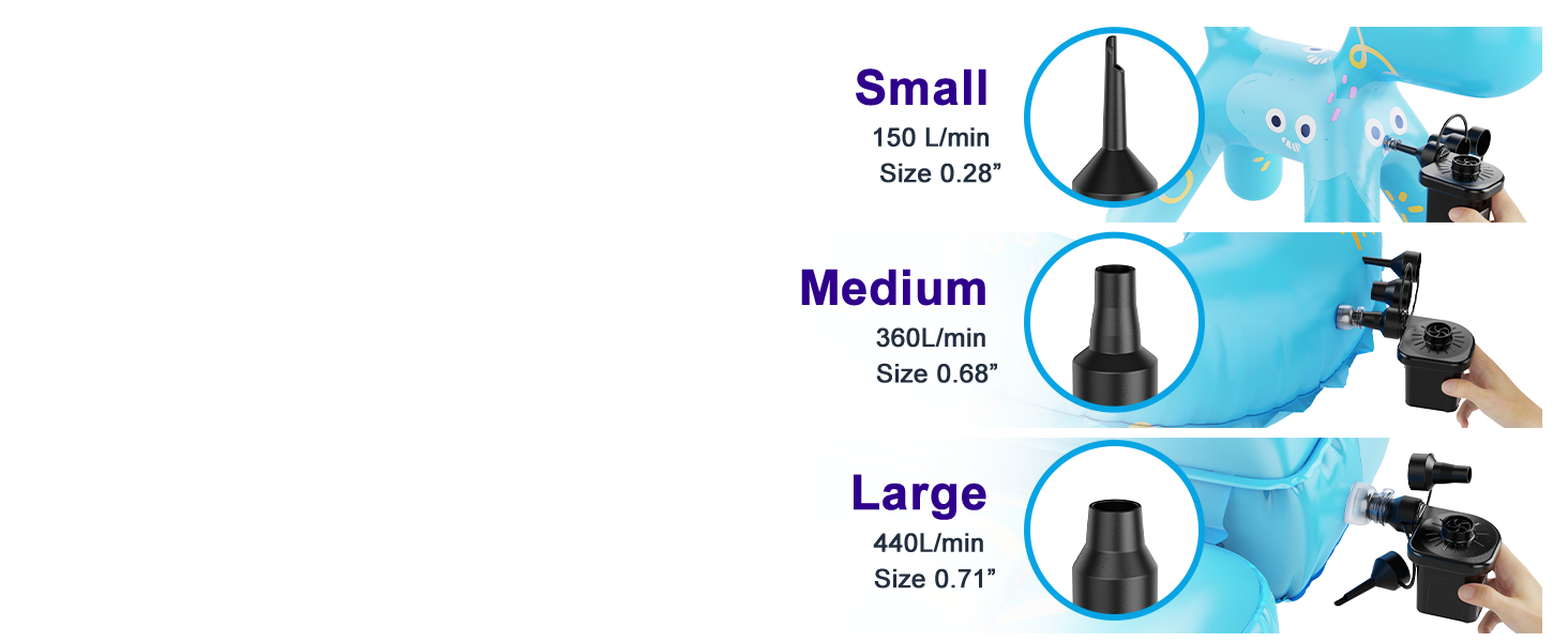 Air Pump for Inflatables 3 Different Size of Nozzles