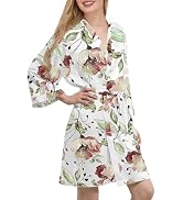 Womens Satin Kimono Robe Silk Robes Floral Bathrobe Bride Bridesmaid Wedding Silky Bridal Dressin...